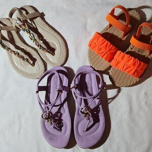 Lot of three pair sandals slingback style sz 36 sz 6 beige orange lavender LOOK!